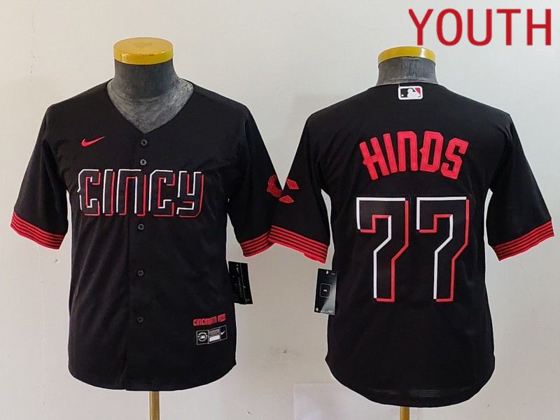 Youth Cincinnati Reds #77 Hinds Black City Edition Nike 2024 MLB Jersey style 1->youth mlb jersey->Youth Jersey